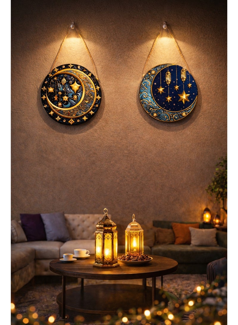 زينة نوافذ عتيقة من الصفيح على شكل نجوم وقمر، وزينة جدارية على شكل هلال لعيد الفطر، وزينة إسلامية رمضانية معلقة، وديكور سماوي لغرفة النوم وغرفة المعيشة، للاستخدام الداخلي والخارجي. - Image 3